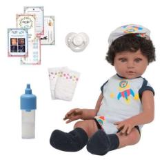 Imagem de Boneco Reborn Negro Realista 100% Silicone Com 11 Acessórios - Cegonha