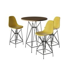 Imagem de Jogo Mesa Bistrô Eames Tampo Amêndoa 60Cm 3 Banquetas Amarela Base Ferro Preto - Cor: Amendoa
