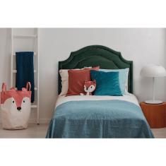 Imagem de Cabeceira Solteiro Provençal Dupla 90x60 Veludo Verde - Tachas Fumê