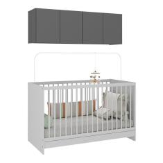 Imagem de Berço 3 Em 1 Com Armário Aéreo 4 Portas Mp4140 Branco-grafite Branco-grafite