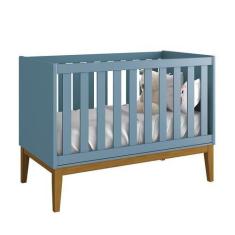 Imagem de Berço Mini Cama Classic Azul Fosco com Pés Amadeirado - Reller Móveis,