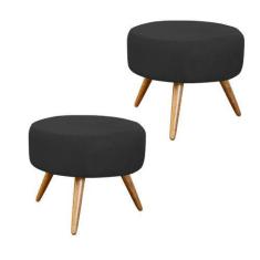 Imagem de Kit 02 Puffs Banqueta Redondo Classic Suede Preto - DS Móveis
