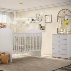 Imagem de Quarto de Bebê Completo Cômoda 4 Gavetas com Berço Céu Móveis Percasa Branco