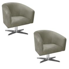 Imagem de Kit 02 Poltronas Giratória Stella Suede Marrom Rato Base Giratória Cromada - D'Rossi
