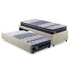 Imagem de Bicama Box Solteiro 88x188cm Linho com Dois Colchões Gran Sleep Molas Verticoil Ecoflex Bege/Preto