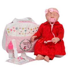 Imagem de Bebê Reborn Menina Realista Olhos Fechados Vestido Vermelho - Cegonha