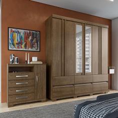 Imagem de Kit Guarda Roupa Casal Arizona 6 Portas com Espelho e Cômoda 1 Porta e 4 Gavetas Aspen I01 - Clique Chique Móveis