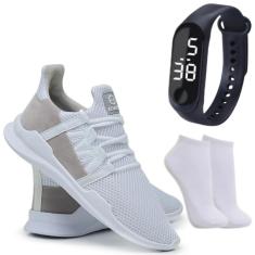 Imagem de Tênis Caminhada Corrida Leve Macio Confortável Fitness Academia + Meia + Relógio