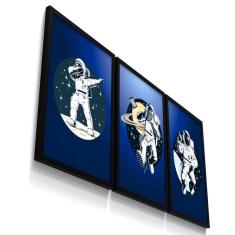 Imagem de Kit 3 Quadro Decorativo Astronauta Espaço Lua Planeta