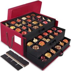 Imagem de BlessedSeason Caixa de armazenamento de enfeites de Natal, organizadores empilháveis de 3 gavetas, máximo de 72 bugigangas de Natal de 7,6 cm, recipientes de armazenamento de bolas de Natal