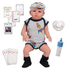 Imagem de Boneco Reborn Realista Masculino Careca Roupa Aviãozinho - Cegonha Reb