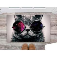 Imagem de Tapete Capacho Decorativo Entrada Porta Sala Gato com óculos