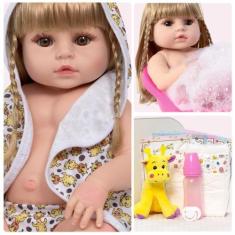Imagem de Boneca Reborn Loira Princesa Girafa Fofa Pelúcia Acessórios - Cegonha