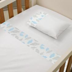 Imagem de Jogo De Lençol Para Berço Americano Kit 3 Peças Nuvem Rosa Azul Bebê M