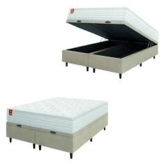 Imagem de Cama Box Baú Colchão Casal Queen Molas Ensacadas Real 158x198x68cm Branco/Bege Inducol - Suporta até 130kg por Pessoa