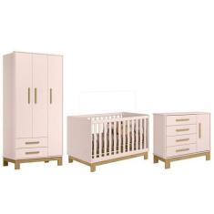 Imagem de Jogo De Quarto Q Encanto Slim Guarda Roupa, Cômoda E Berço Rosa - Qmov