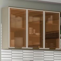 Imagem de Armário Aéreo Cozinha Évelin 3 Portas 3 Prateleiras Com Vidro Duna - H