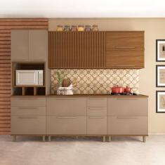 Imagem de Cozinha Modulada Completa 6 Peças 10 Portas 6 Gavetas Madri Freijó/Camurça
