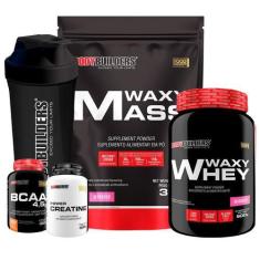 Imagem de Kit Waxy Mass 3Kg + Waxy Whey 900G + Power Creatina 100G + Bcaa 100G +