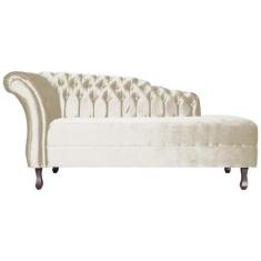 Imagem de Recamier Decorativo Divã Styllus Lado Direito Veludo Bege Pés Madeira