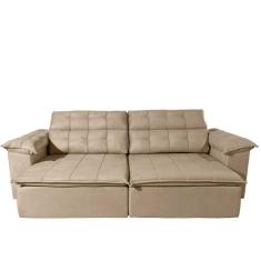 Imagem de Sofá Retrátil Reclinável Glamour 6 Lugares Veludo Bege 250cm Megasul