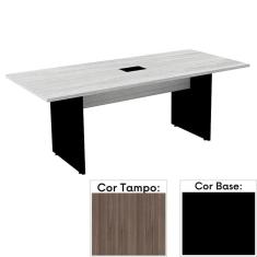 Imagem de Mesa de Reunião com Caixa de Tomada Retangular 200x90 cm Pé Painel PE25 em MDP Walnut e Base Preta