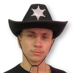 Imagem de Chapéu de Xerife Adulto Preto com Estrela para Fantasias - Extra Festa
