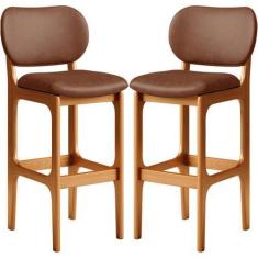 Imagem de Kit 02 Banquetas Alta Para Cozinha Madeira Fixa Betta L02 Imbuia Sinté