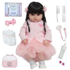 Imagem de Boneca Reborn Menina Morena Linda Corpo de Vinil Siliconado - Cegonha 