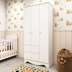 Imagem de Guarda Roupa Infantil em MDF 3 Portas 2 Gavetas Ben Móveis Peroba Branco Brilho
