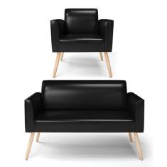 Imagem de Sof  Namoradeira Com Poltrona P s Palito Natural Marisa Coran