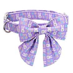 Imagem de MR. CHUBBYFACE Coleira de Páscoa para cães de coelho roxo com flor ajustável gravata borboleta para cães pequenos, médios e grandes