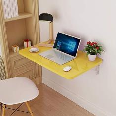 Imagem de Mesa de pared plegable para ordenador portátil, escritorio para ordenador, sala de estudio, ahorra espacio, 5 colores, 11 tamaños (amarillo 90 x 50 cm/35 x 17 pulgadas)