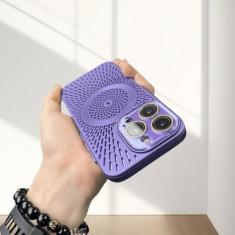Imagem de Capa de telefone de malha de dissipação de calor respirável 12 13 14 15 pro max capa de telefone de carregamento sem fio magnético, roxo, para iphone 13