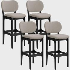 Imagem de Kit 4 Banquetas Alta Bar Cozinha Sala Jantar Fixa Betta L02 Preto Linho Bege - Lyam Decor