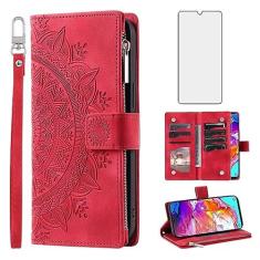Imagem de Asuwish Capa de telefone para Samsung Galaxy A70 Capa carteira com protetor de tela de vidro temperado e alça de pulso Mandala flor flip zíper porta-cartões suporte celular A70S A 70 70A S70 mulheres