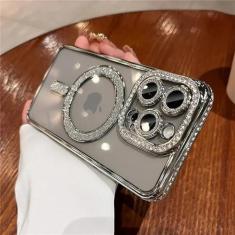Imagem de Glitter diamante claro caso de telefone para iphone 15 14 13 12 11 pro max 15 plus magnético para capa de carga sem fio, prata, para iphone 13 promax
