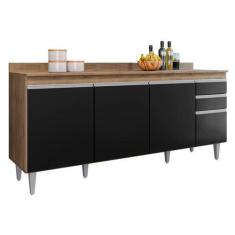 Imagem de Balcão Cozinha Freijó Com Preto 180cm C/ Tampo - Belliv Decor