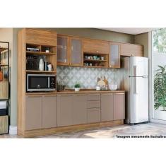 Imagem de Cozinha Completa Botanic 8 Peças (3Aéreos+2Balcões+1Paneleiro+2Complementos) M663 Nogueira/Fendi - Kappesberg