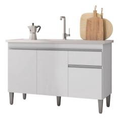 Imagem de Balcão Gabinete Multiuso Tatiane 120cm 3 Portas E 1 Gaveta S-tampo - Ajl Móveis Branco