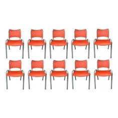 Imagem de Kit Com 10 Cadeiras Iso Para Escola Escritório Comércio Vermelha Base 
