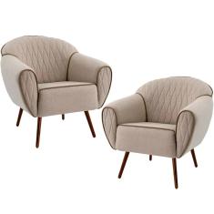 Imagem de Kit 02 Poltronas Decorativas com Pés Palito Nina D02 Tressê Bege Rústico C-470 - Lyam Decor