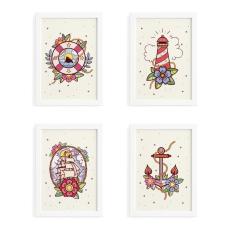 Imagem de Quadros Vintage Marinha Moldura  22X32cm Kit 4Un