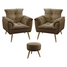 Imagem de Kit 2 Poltronas Com Puff Beta Solar Sued Capuccino Aradecor