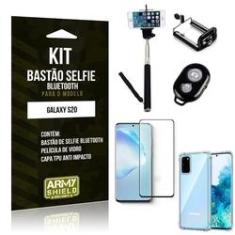 Imagem de Bastão de Selfie Bluetooth Galaxy S20 + Capinha Anti Impacto +Película Vidro 3D - Armys...