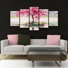 Imagem de Quadro Decorativo Pintura Árvore De Cerejas 129X61Cm 5 Peças