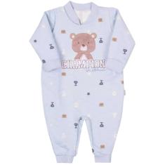 Imagem de Macacão De Bebê Longo Bordado Urso Matelassê Masculino Le Bhua Ref: Lb457 Rn/m