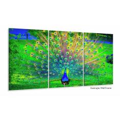 Imagem de Quadro Decorativo Pavão 3 Partes 120x60 Em Tecido