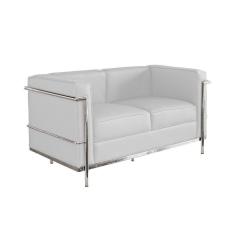 Imagem de Sofa Le Corbusier De 2 Lugares Cromado Em Couro Natural Branco Cor Branco