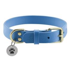 Imagem de Detimi Coleira de couro para cães, fivela de metal resistente, coleira macia e confortável para animais de estimação, impermeável e à prova de odor, ajustável para ajuste personalizado, azul celeste,